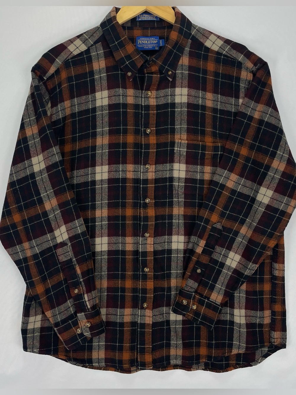Pendleton Wool Flannel Shirt Men’s XXL Long Tall Brown Plaid Sir Pendleton